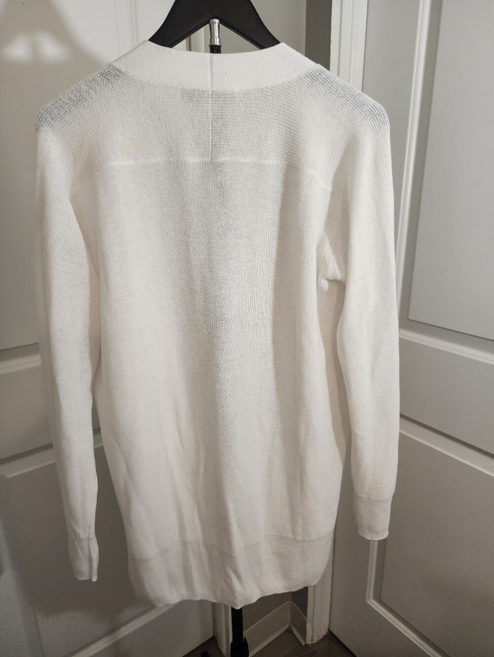 NWT LOFT Linen Blend Longline Cardigan White Ivory Button Front- Size Small - Picture 3 of 5